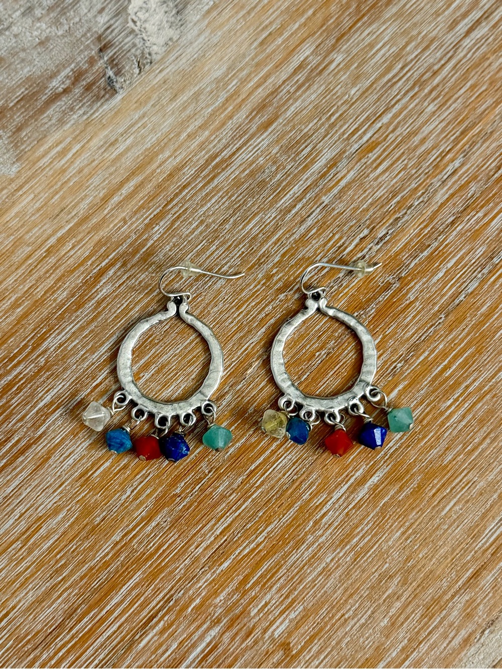 Lucky Brand silver Multicolor Bead Hoop Drop Earrings